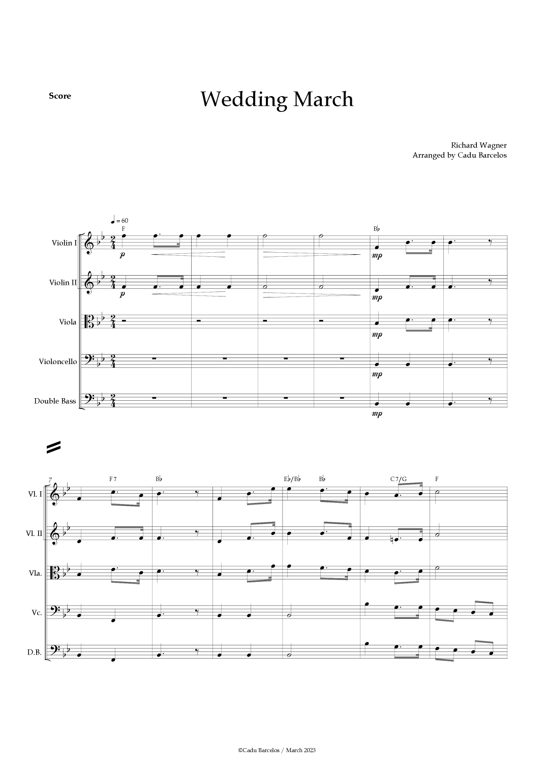 Wedding March (Wagner) Strings Quintet chords (arr. Cadu Barcelos)