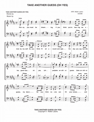 (oh Yes) Take Another Guess (arr. Walter Latzko)