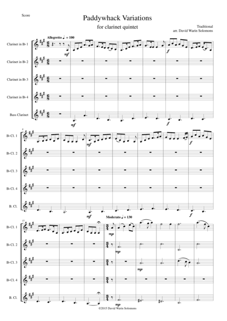 Paddywhack Variations for clarinet quintet (arr. David Warin Solomons)