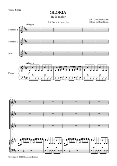 Vivaldi: Gloria in D major, (SA soli, SSA choir edition, vocal score) (arr. Roar Kvam)