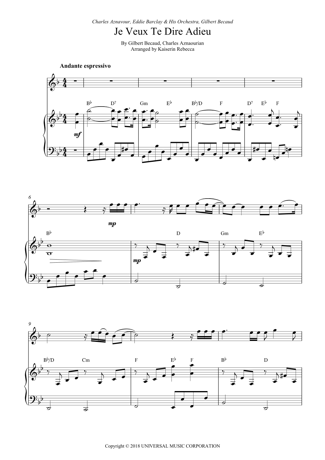 Je Veux Te Dire Adieu (arr. Kaiserin Rebecca)