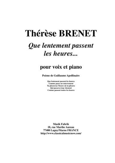 Therese Brenet  Que Lentement Passent Les Heures