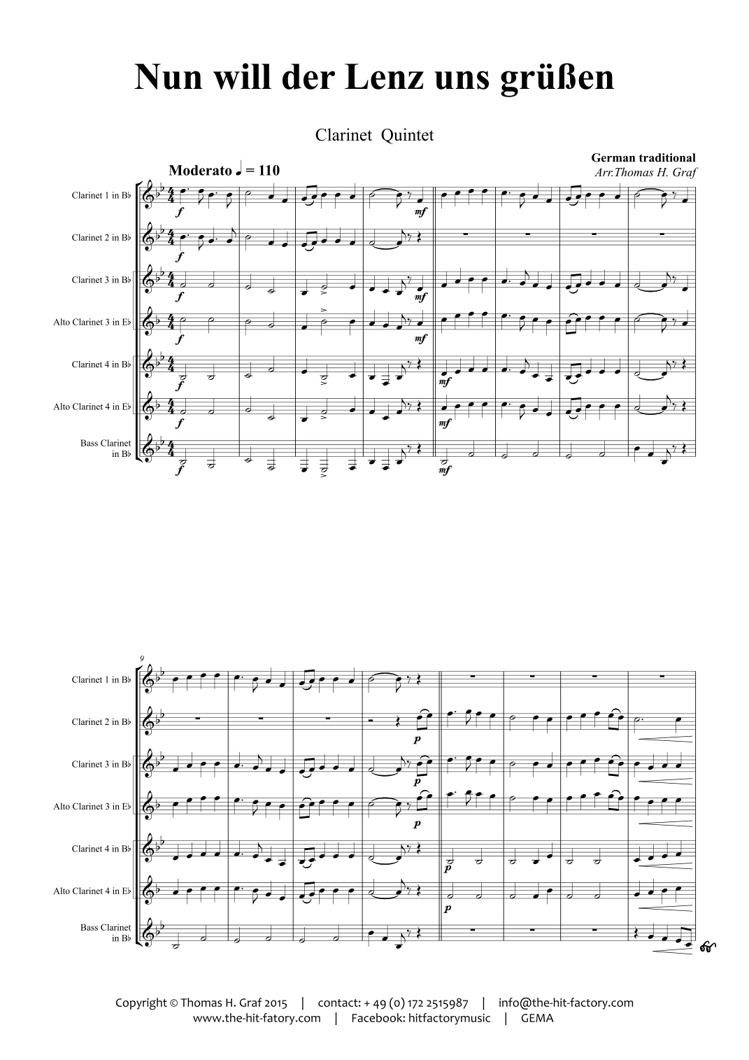 Nun will der Lenz uns gruessen - October Fest - Clarinet Quintet - Bb (arr. Thomas H. Graf)