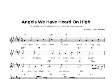 Angels We Have Heard On High (Key of F-Sharp Major) (arr. R. Salvario)