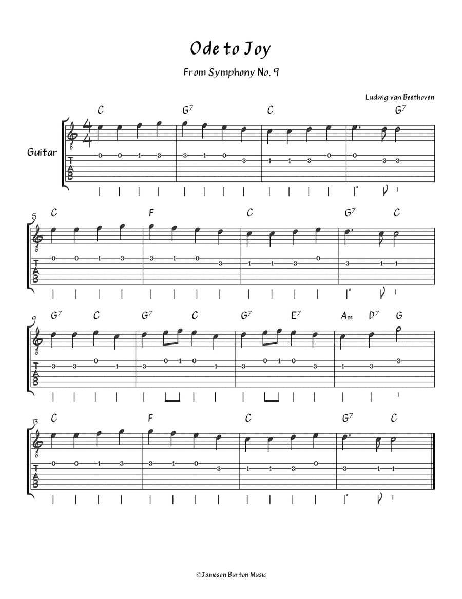 "Ode to Joy" - Guitar w/TAB (arr. Jameson Burton)