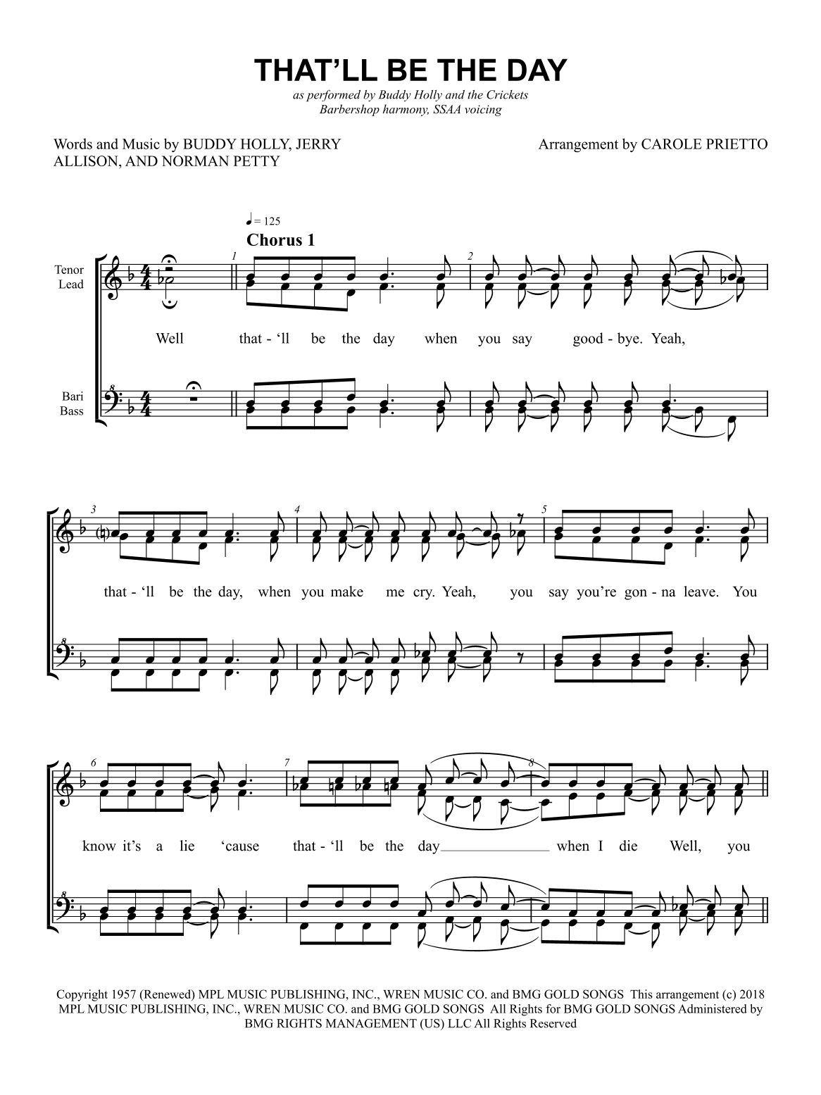 That'll Be The Day (arr. CAROLE PRIETTO)