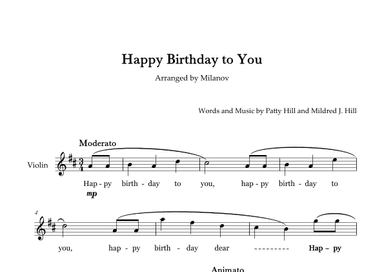 Happy Birthday to You in D Violin Lyrics (arr. Milanov)