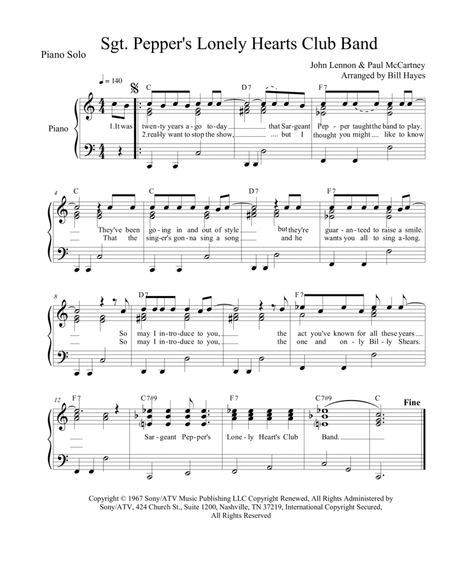 Sgt. Pepper's Lonely Hearts Club Band (arr. William H Hayes)