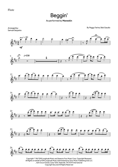 Beggin' (arr. Samuel Sequeira)