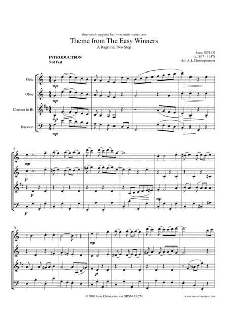 The Easy Winners - Long Version: Flute, Oboe, Clarinet and Bassoon (arr. Anne Christopherson GRSM ARCM)