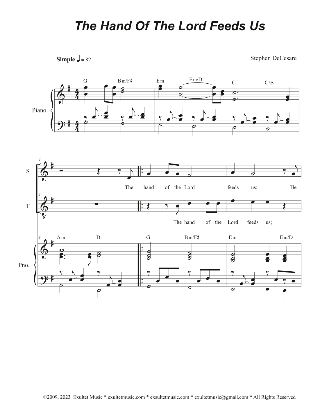 The Hand Of The Lord Feeds Us (Duet for Soprano and Tenor solo)