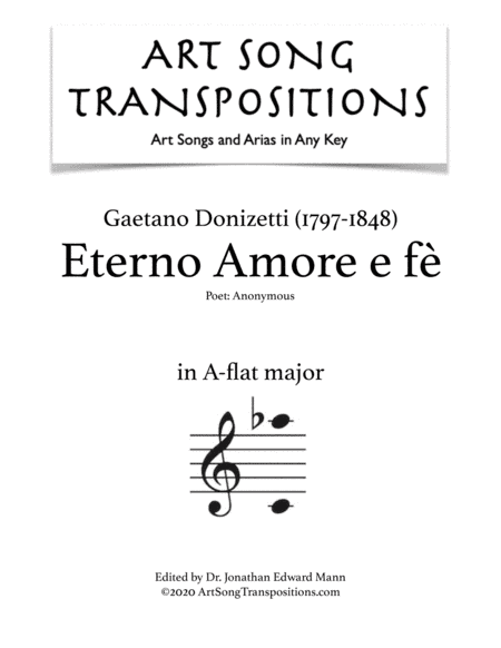 DONIZETTI: Eterno Amore e fè (transposed to A-flat major) (arr. ArtSongTranspositions.com)