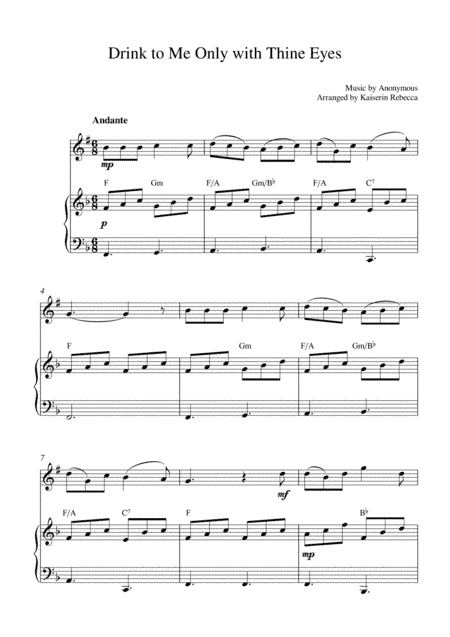 Drink to Me Only with Thine Eyes (tenor saxophone solo and piano accompaniment) (arr. Kaiserin Rebecca)