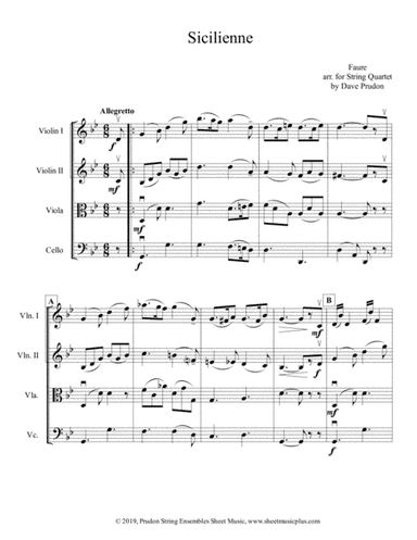 Faure Sicilenne for String Quartet (arr. Dave Prudon)