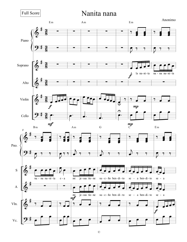 A la nanita nana (arr. Joseluis Pinzon Bonilla)