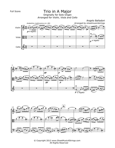 Balladori, A. - Trio in A for Violin, Viola and Cello (arr. Linda M. Scott)