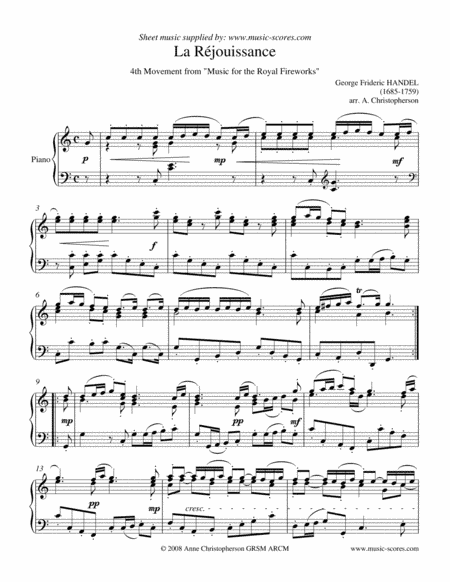 La Réjouissance - Piano Cma (arr. Anne Christopherson GRSM ARCM)