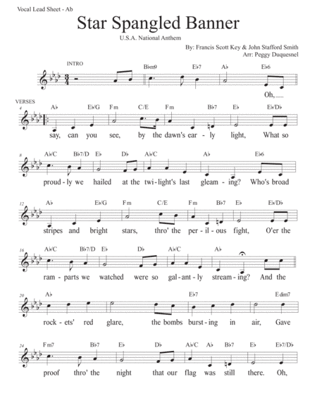Star Spangled Banner (Key of Ab) (arr. Duquesnel Music Publishing)