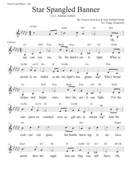 Star Spangled Banner (Key of Gb) (arr. Duquesnel Music Publishing)