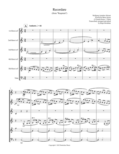 Recordare (from "Requiem") (F) (Brass Sextet - 5 Hrn, 1 Tuba) (arr. Regis Bookshar)