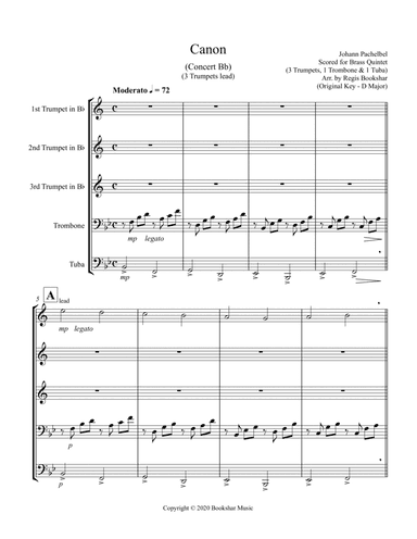Canon (Pachelbel) (Bb) (Brass Quintet - 3 Trp, 1 Trb, 1 Tuba) (arr. Regis Bookshar)