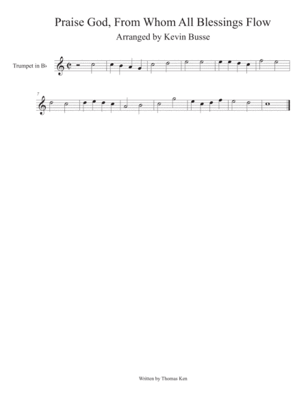 Praise God, From Whom All Blessings Flow (Easy key of C) - Trumpet (arr. Kevin Busse)