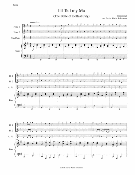 I'll tell my ma (the Belle of Belfast City) for flute trio (2 flutes, 1 alto flute) and piano (arr. David Warin Solomons)