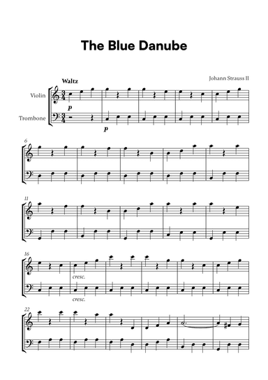 Johann Strauss II - The Blue Danube for Violin and Trombone (arr. Cadenza Editions)