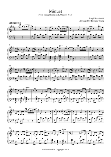Minuet from Boccherini's String Quintet Piano Solo (arr. Rowena Young)