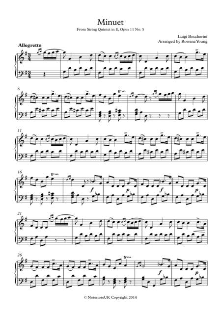 Minuet from Boccherini's String Quintet Piano Solo (arr. Rowena Young)
