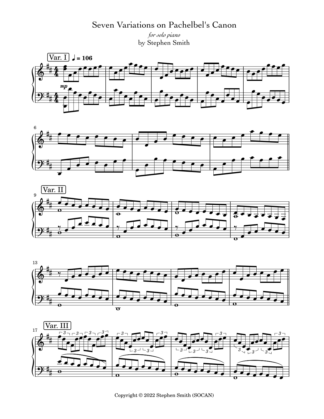 Seven Variations on Pachelbel's Canon