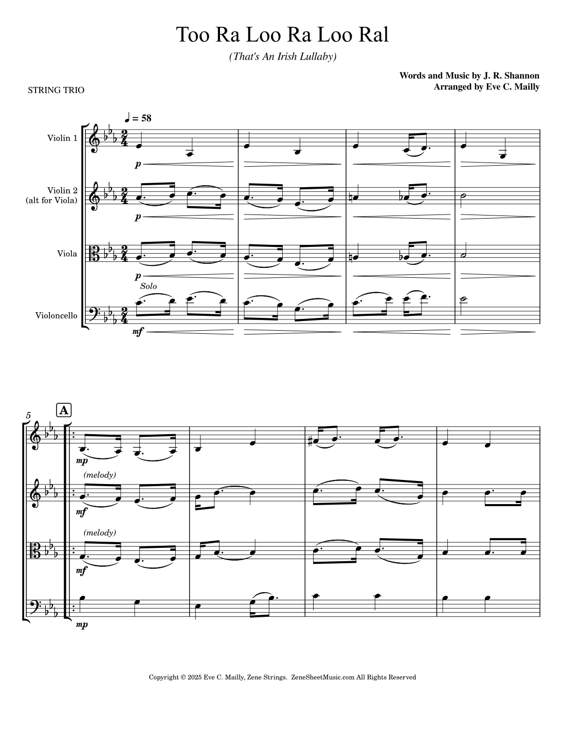 Too Ra Loo Ra Loo Ral (That's an Irish Lullaby) - String Trio (arr. Eve C. Mailly - Zene Strings)