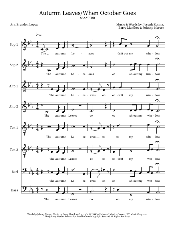 When October Goes (arr. Brenden Lopez)