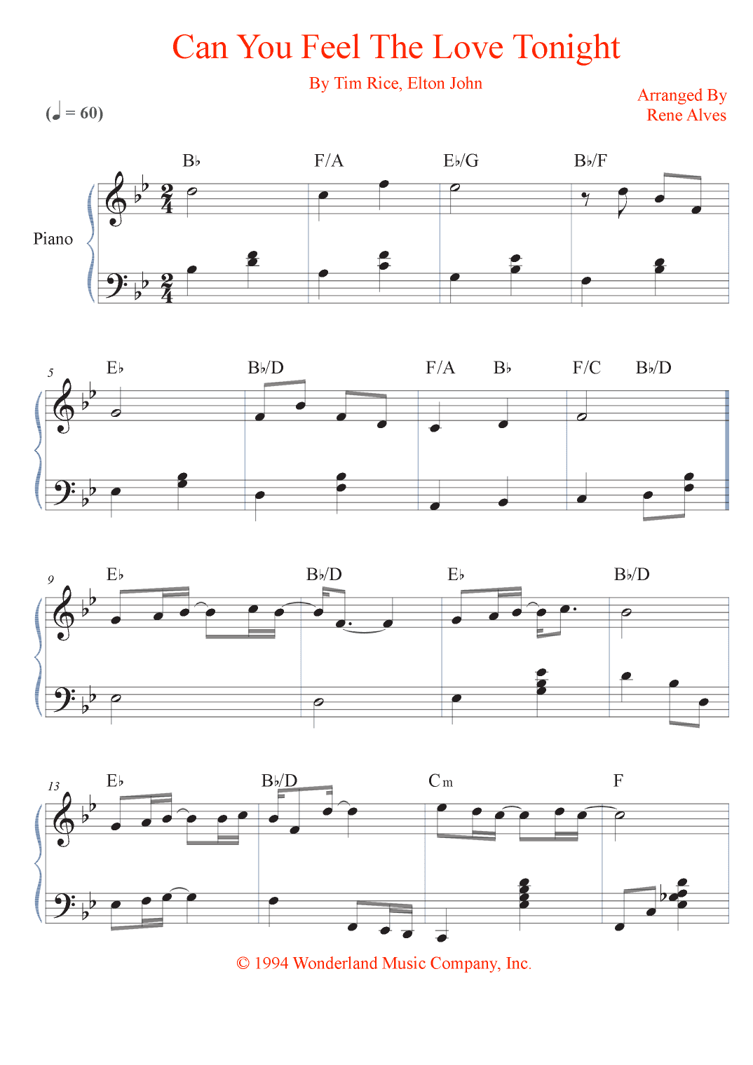 Can You Feel The Love Tonight (arr. Rene Alves)