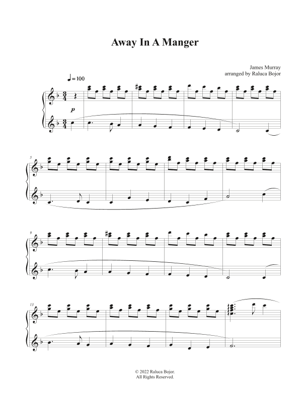 Away In a Manger (late intermediate piano) (arr. Raluca Bojor)