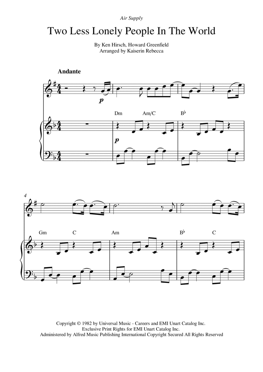 Two Less Lonely People In The World (arr. Kaiserin Rebecca)