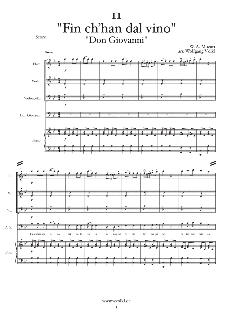 "Fin ch’han dal vino" - "Don Giovanni" (Mozart) - Arr. for flute, violin, cello, piano and vocals (arr. Wolfgang Völkl)