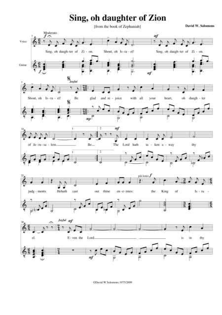 Sing o daughter of Zion for alto and guitar