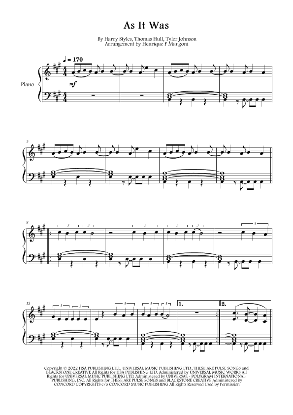 As It Was (arr. Henrique F Mangoni)