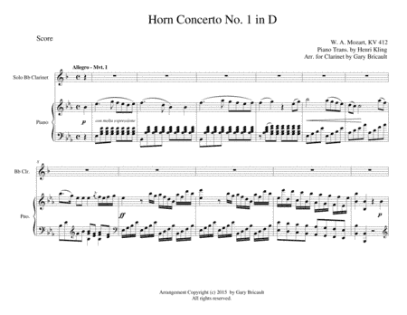 Horn Concerto No. 1 in D - K 412 (arr. Gary Bricault)
