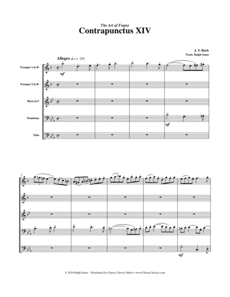Contrapunctus XIV from "The Art of Fugue" for Brass Quintet (arr. Ralph Sauer)