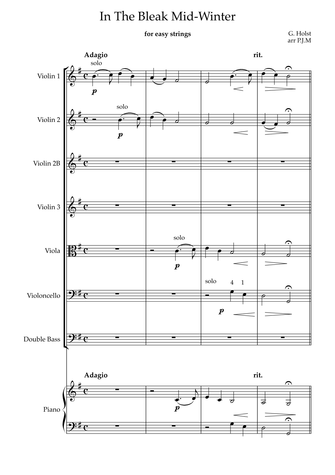 In the Bleak Mid Winter (easy Strings) (arr. PJM)