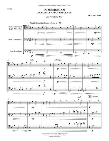 In Memoriam: A Chorale After Bruckner for Trombonne Trio