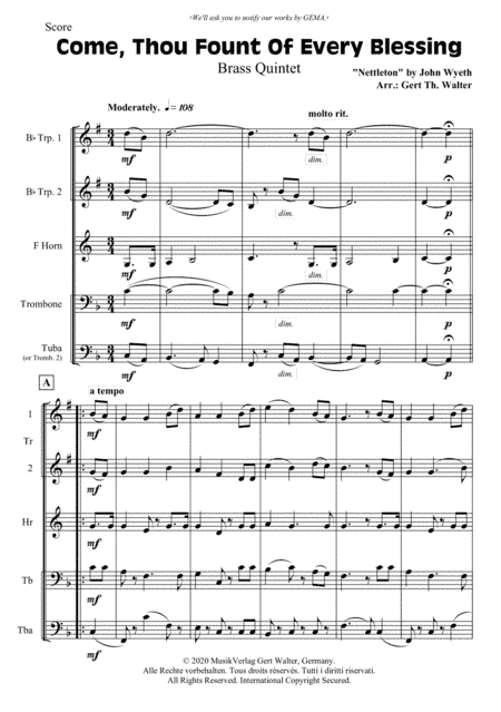 Come, Thou Fount Of Every Blessing (arr. Gert Th. Walter)