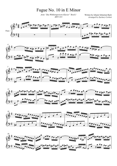 Fugue No. 10 BWV 855 in E Minor (arr. Zachary Corbett)