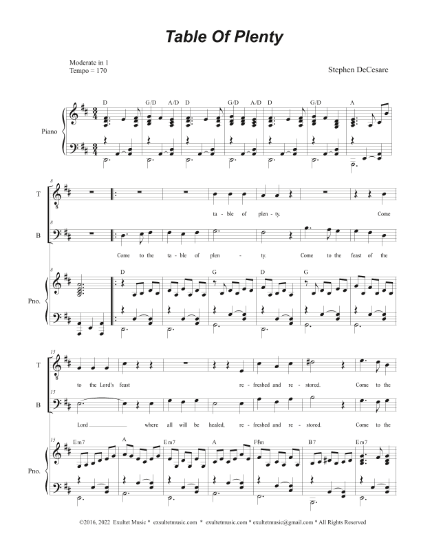 Table of Plenty (2-part choir - (TB)