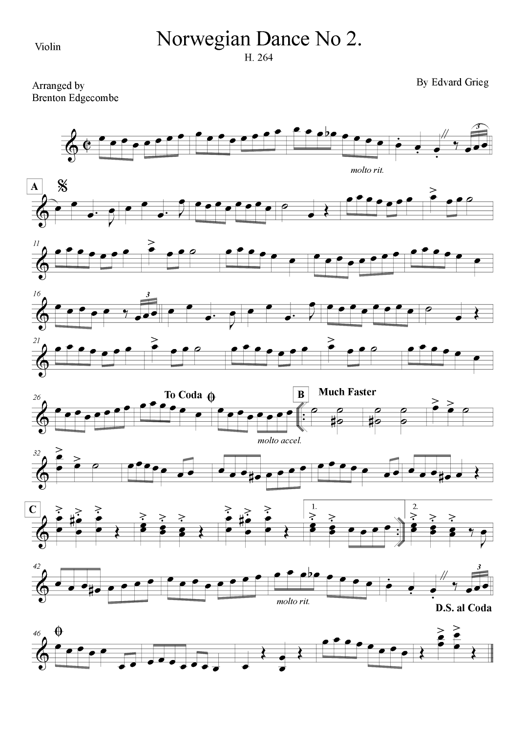 Norwegian Dance No. 2 H. 264 (arr. Adelaide String Duo)