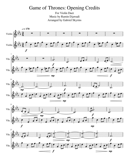 Game Of Thrones (arr. Gabriel Skyrms)
