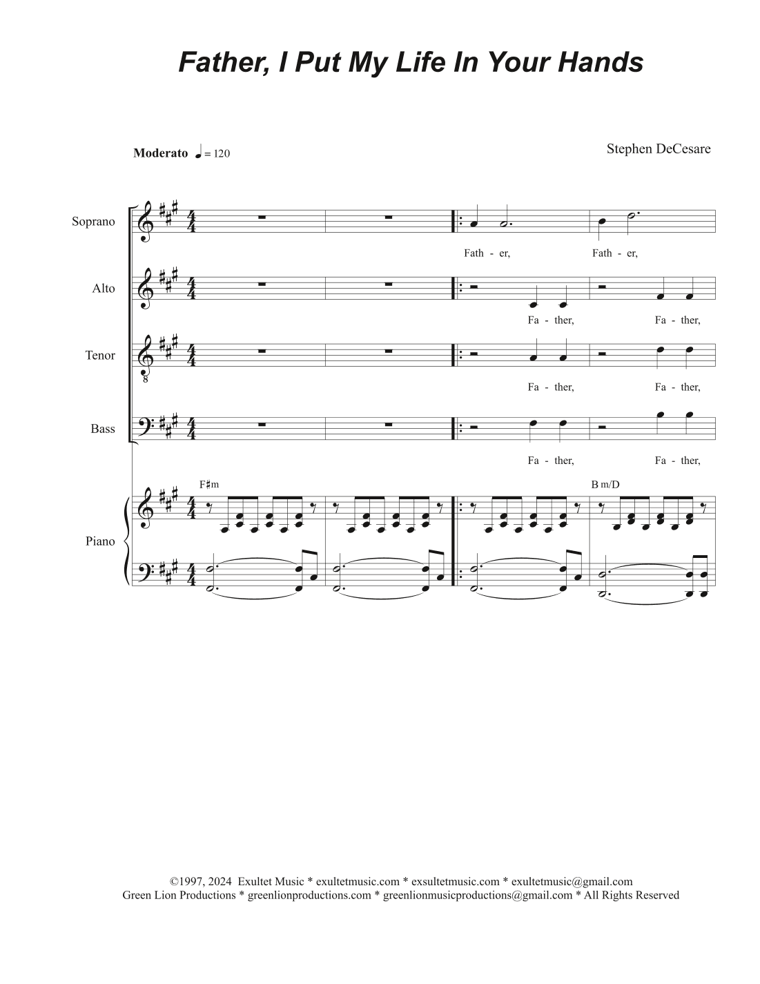 Father, I Put My Life In Your Hands (Vocal Quartet - (SATB)