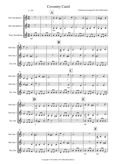 Coventry Carol for Saxophone Trio (arr. David Burndrett)